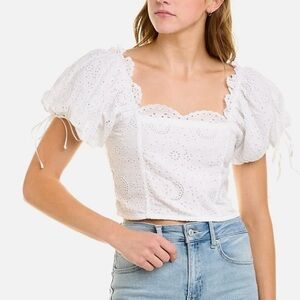 LoveShackFancy Melina white eyelet cropped puff sleeve top 8